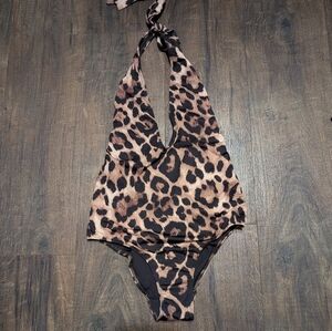 NWT Zara S Leopard Print Halter Swimsuit Womens